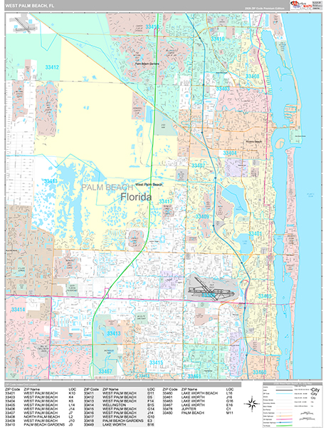 West Palm Beach, FL Wall Map